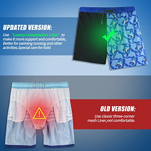 Image of Boys Swim Trunks with Boxer Brief Liner Compression Anti Chafe Swimming Shorts Stretchy UPF Quick Dry Swimsuit