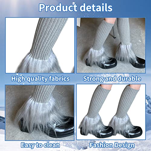 Image of Suxgumoe Women's Leg Warmers, Y2K Knit Knee High Socks, Faux Fur Fuzzy Long Winter Boot Cuffs Cover