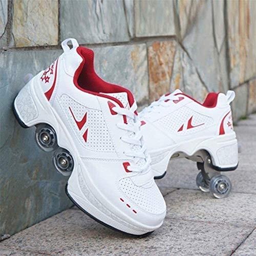 KUXUAN Patines 2 En 1 Multifunción Unisex Patines De Ruedas para Montar Patines De Ruedas Ajustables para Patinar Correr,Red-32