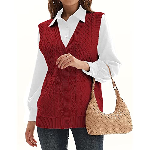 Womens’Knit Sweater Vest V Neck Sleeveless Cardigan Button Down Sweater Pocket Outwear Tops3