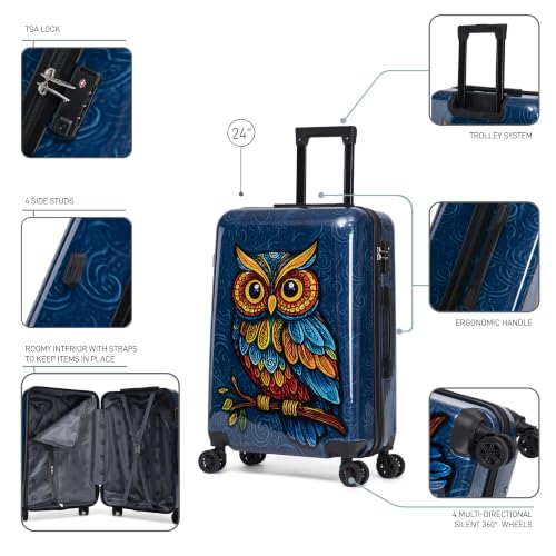 Image of InUSA Owl Print 24-Inch Hardside Spinner Luggage Lightweight & TSA Lock