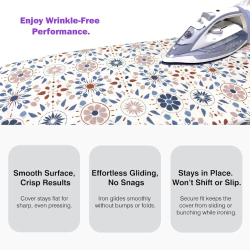 Image of Ironing Board Cover and Pad 18x49 Large, Extra Thick Natural Cotton, Silicone Coated, Scorch Resistant, Elastic Edge with Hook Loop Strap, Wide Iron Board Padding, Heatproof Boho