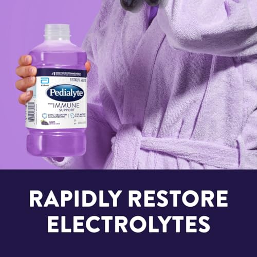 Image of Pedialyte with Immune Support Electrolyte Solution, Hydration Drink with Zinc, Selenium, and Magnesium, Grape, 1 Liter, Pack of 4