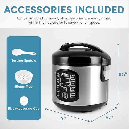 Image of AROMA Professional Digital Rice Cooker, Multicooker, 4-Cup (Uncooked) / 8-Cup (Cooked), Steamer, Slow Cooker, Oatmeal Cooker, STS, Auto Keep Warm, 2 Qt, Stainless Steel Exterior, ARC-954SBD