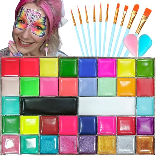 Image of Face Body Paint Oil Palette,36 Colors Professional Flash Non Toxic Safe Artist Fancy Makeup Painting Kit with Brush, Sponge for Party Halloween (36 Colors of Oil Painting)