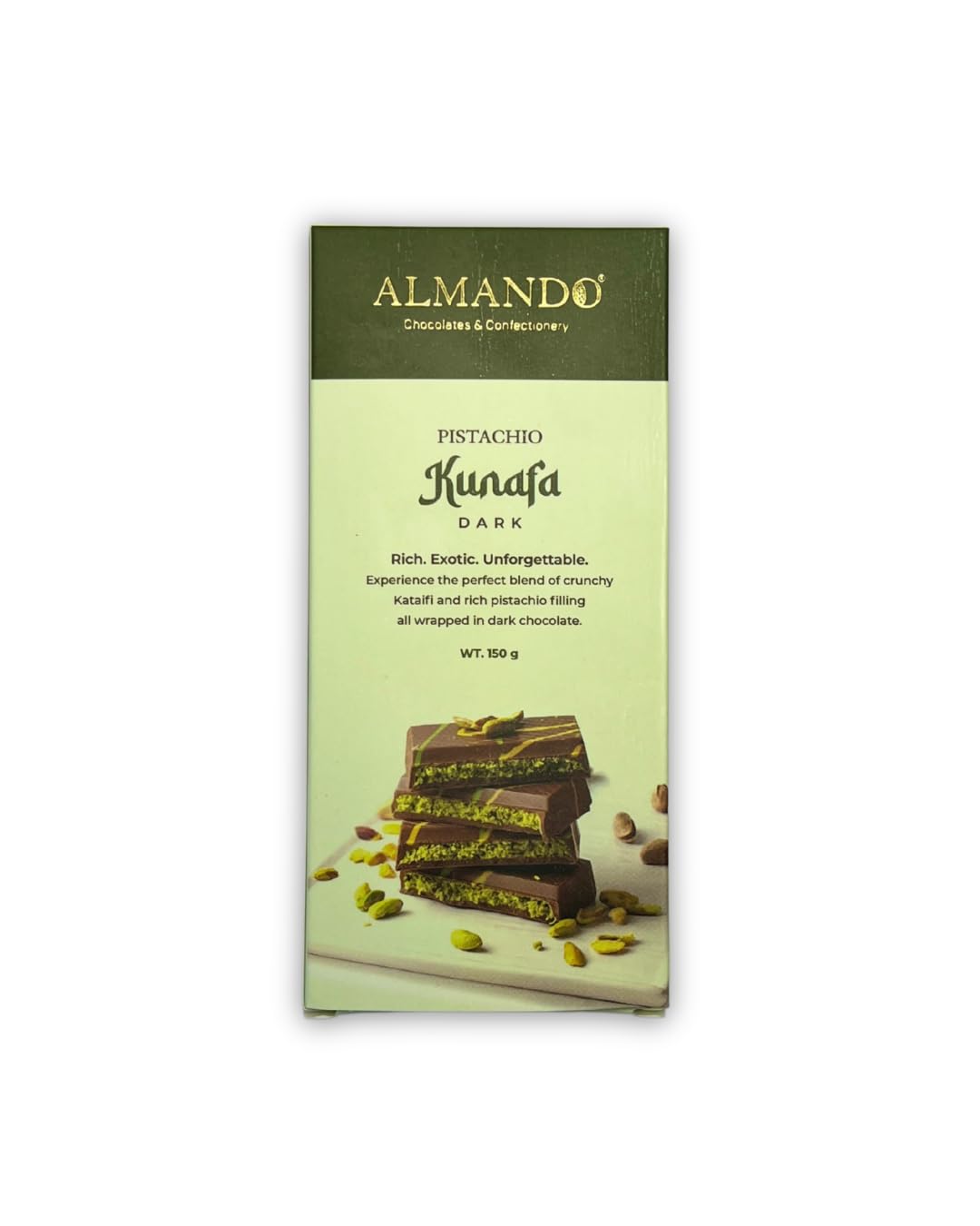 Almando Pistachio Kunafa Chocolate Bar with White Chocolate Creamy Pistachio Butter Indulgent Treat | (150gm)-image-30