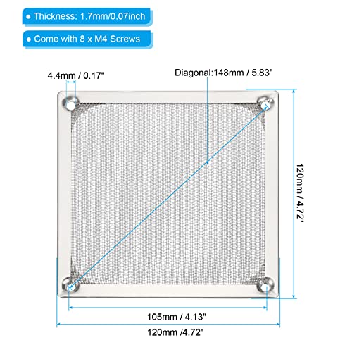 PATIKIL 120mm Fan Filter Grills with Screws, 2 Pack Aluminum Frame Stainless Steel Mesh Dustproof Cover for Computer Case Silver - Image 2