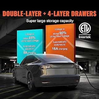 VEVOR Chargeur EV Portable Type 2 Chargeur Voiture Électrique 16 A 3,7 kW avec Câble de Charge 8,6 m Prise CEE 7/7 Station de Charge IEC62196 Étanche IP66 avec Sac de Rangement Crochet Câble de Charge