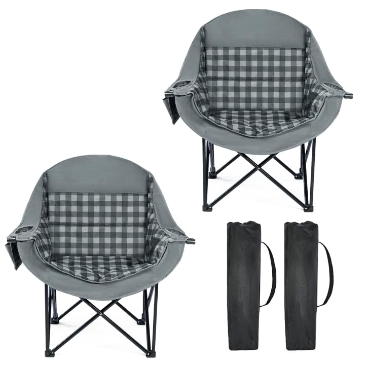 Image of Oversized Camping Chairs 2 Pack, 500 LBS Heavy Duty Folding Chairs, Plaid