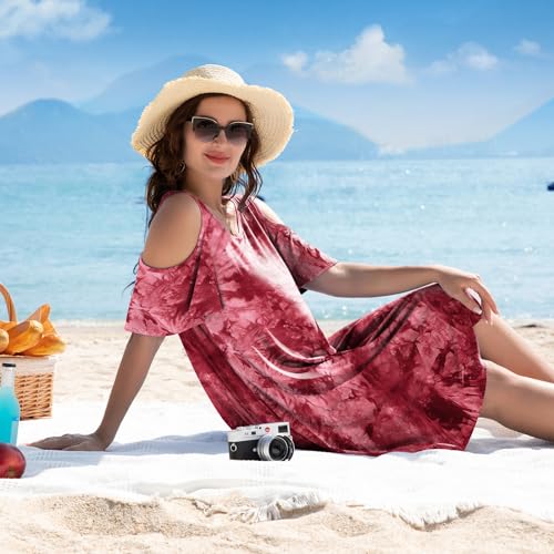 Image of BELAROI Womens Plus Size Dresses Short Sleeve Cold Shoulder Casual T Shirt Swing Dress Summer Beach Sundress