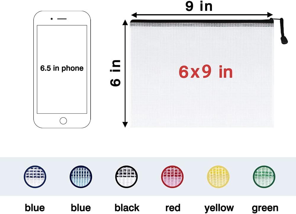 SUNEE 12+18 Mesh Zipper Pouch Bundle (12PCS 11x16 Black & 18PCS 6x9 Black)