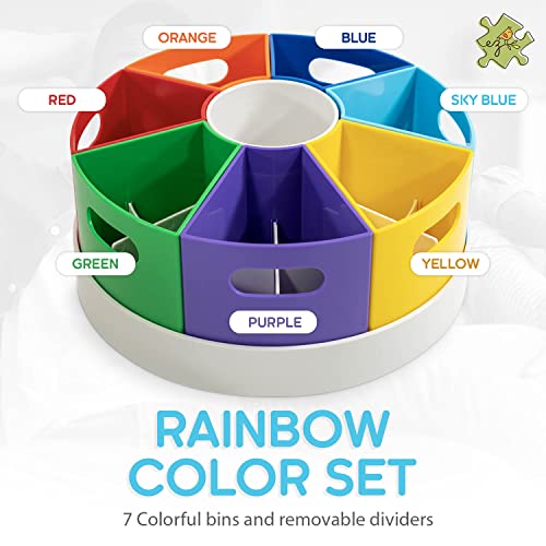 Puzzle Ez RAINBOW-07 Crayon Organizer And Storage Lazy Susan School Art Supplies Caddy | Rotating Kids Desk Organizer Rainbow Color Bins thumb #4
