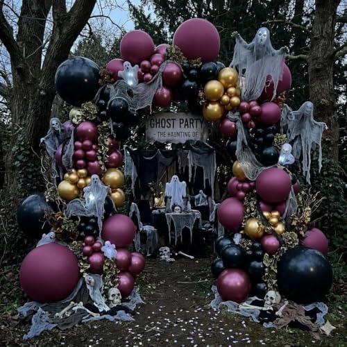 Image of Dark Purple Black Balloons Halloween Balloon Arch Double Stuffed Balloons