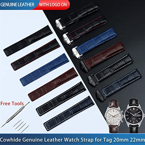 Watchband en cuir authentique 20 mm sangle boucle pliante