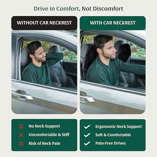 Image of The White Willow Car Neck Rest Pillows Memory Foam Car Neck Pillow with Adjustable Strap Neck Support for Car Seat Neck Cushion for Neck Pain Relief Headrest Pillow Black ZenCurve Pack of 1