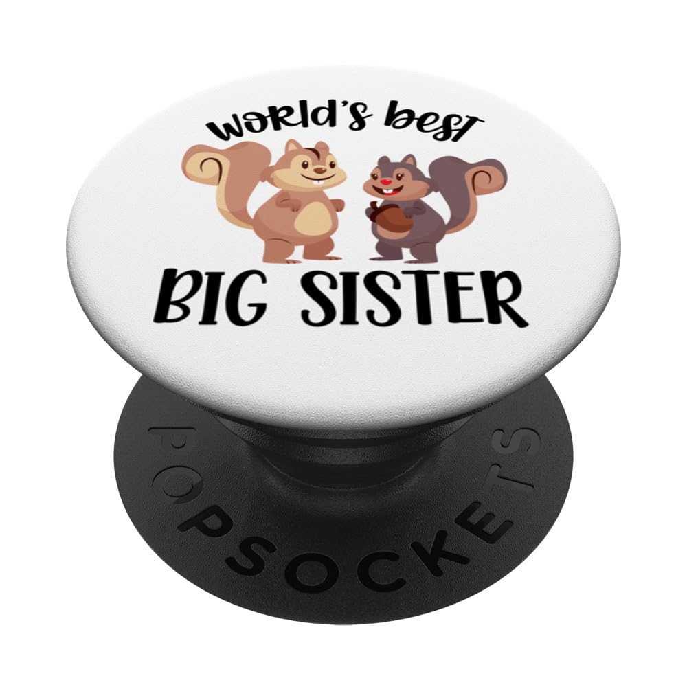 World's Best Big Sister Squirrel Girls Baby Announcement PopSockets Swappable PopGrip, Black