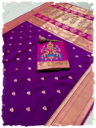 Pandadi Saree Woman's Pure Paithani Silk Saree With Unstitched Bl...