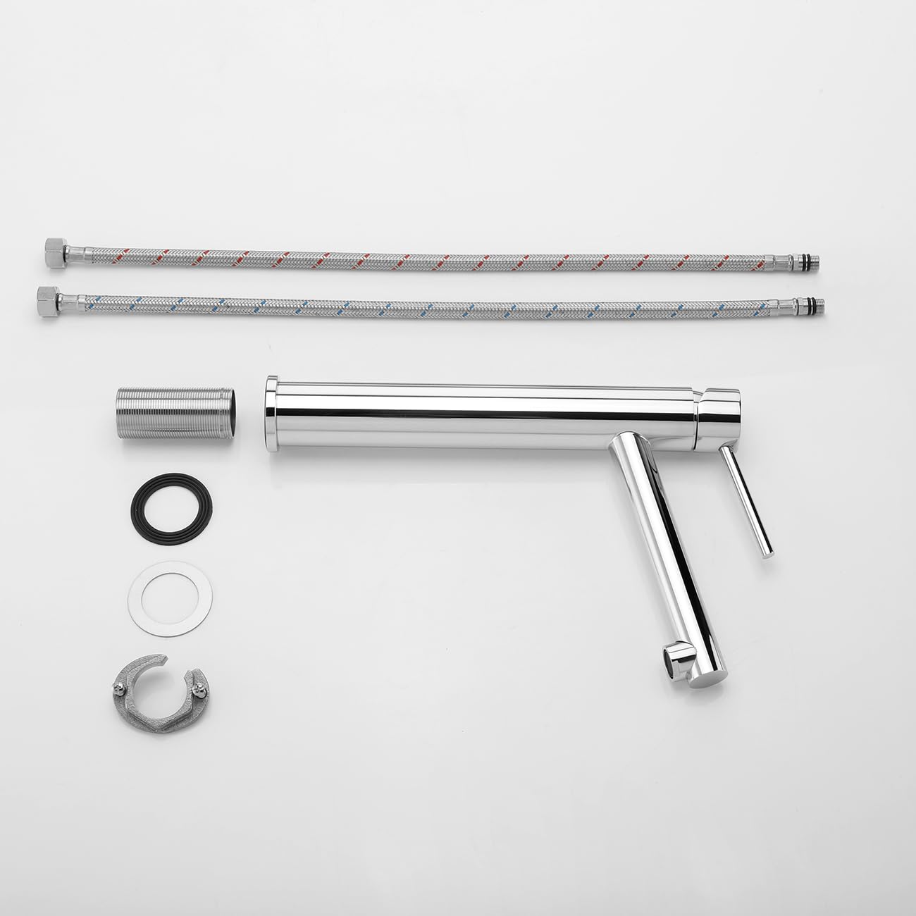 Robinet de Lavabo Haut, Mitigeur Vasque à Poser, Robinetterie Salle de Bain Chaud et Froid Réglable, Acier Inoxydable, Aérateur Démontable, Chromé