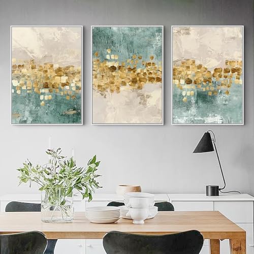 Impression HD affiche d'art mural moderne triptyque bleu et or