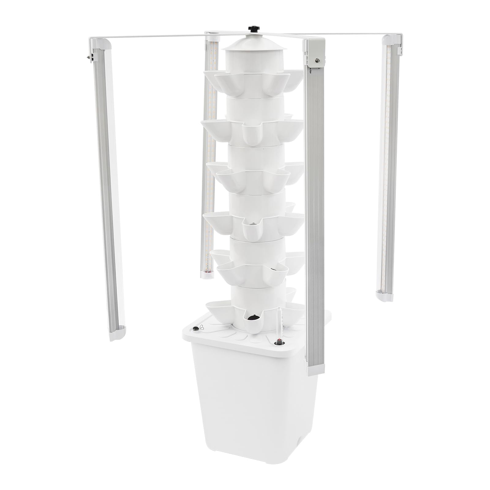 Tour de culture hydroponique verticale avec 6 étages, 30 trous de plantation, 4 lumières LED de croissance avec minuterie, irrigation automatique, réservoir d'eau de 10 l, hauteur 85 cm