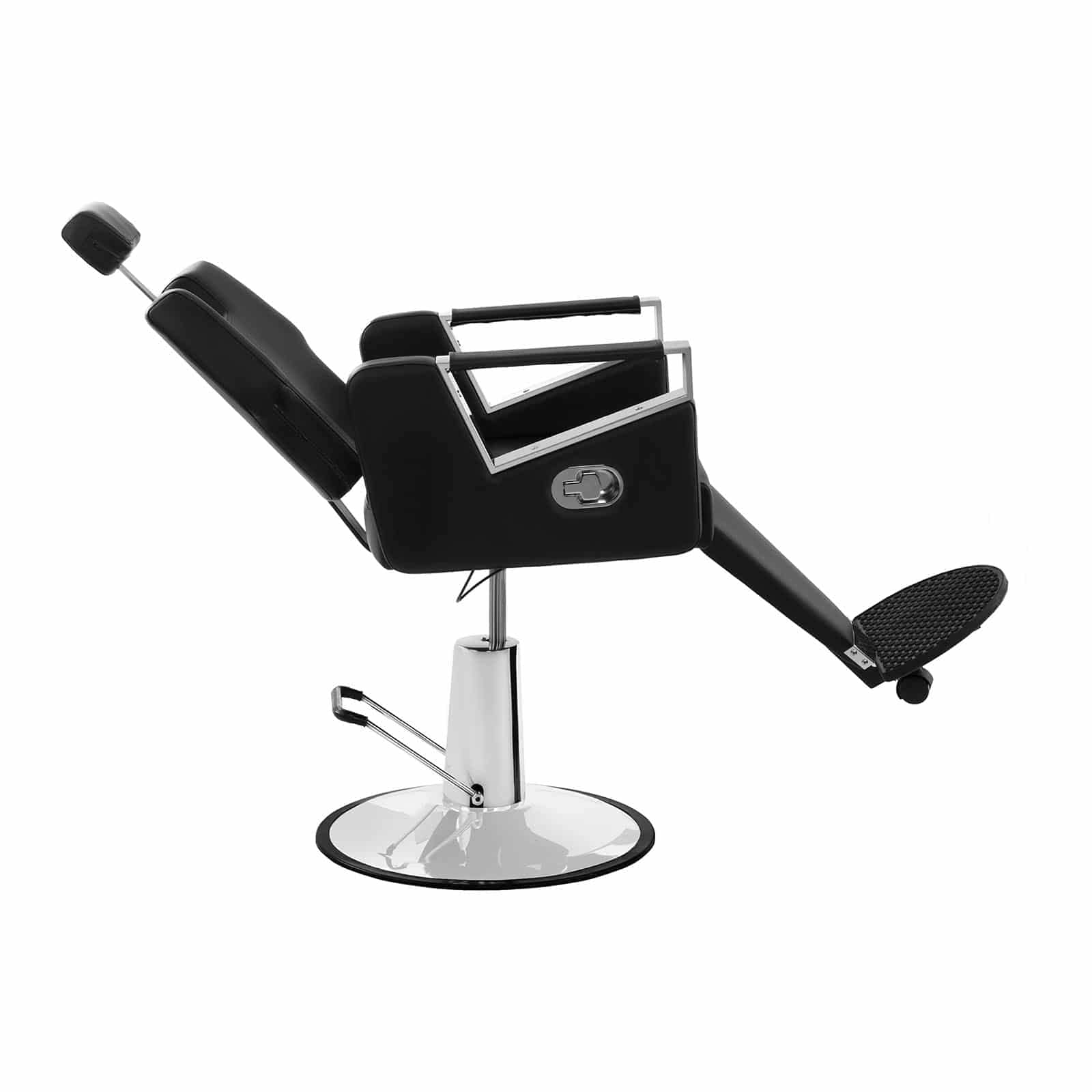 Physa Friseurstuhl Turin Black pneumatisch höhenverstellbar (57 – 64 cm) Sitzhöhe, 500 x 490 mm Sitzfläche, ECO-Leder, Stahlgestell,360° drehbar, Fußstütze Schwarz Friseursessel Friseureinrichtung