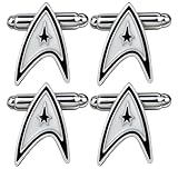 Cufflinks, 2 Pairs Silver Cuff Links for Men, Star Trek Gifts, Picard Inspired Star Trek Badge Style, Elegant Alloy Dress Cufflinks for Formal Wear
