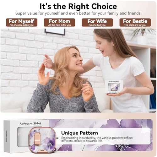 Image of for AirPod 4 Case, with Safty Lock & Phone Stand for Floral AirPod 4 Generation Case Cover for Women Girly, iPod 4 Cases with Keychain & Cleaner Kit -Purple Ink Wash Flower