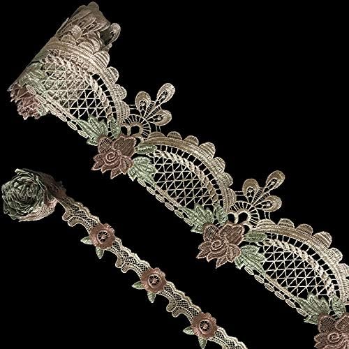 LEMOSUGAR 6 Yards Floral Lace Sewing Trim Craft Embroidery Lace Trim (Including 3 Yards 5.3 in Width Lace Trim and 3 Yards 1.37 in Width Lace Trim) for Curtain, Tablecloth, Slipcover, DIY Handmade