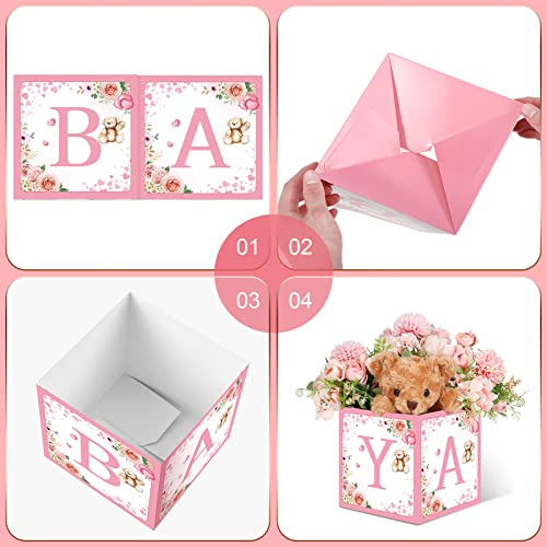 Image of Bucherry 6 Pcs Baby Shower Centerpieces with Letters, 7 inch Baby Blocks Flower Boxes for Table Decorations, Gender Reveal Party Supplies & Photo Props(Pink,Pink Bear)