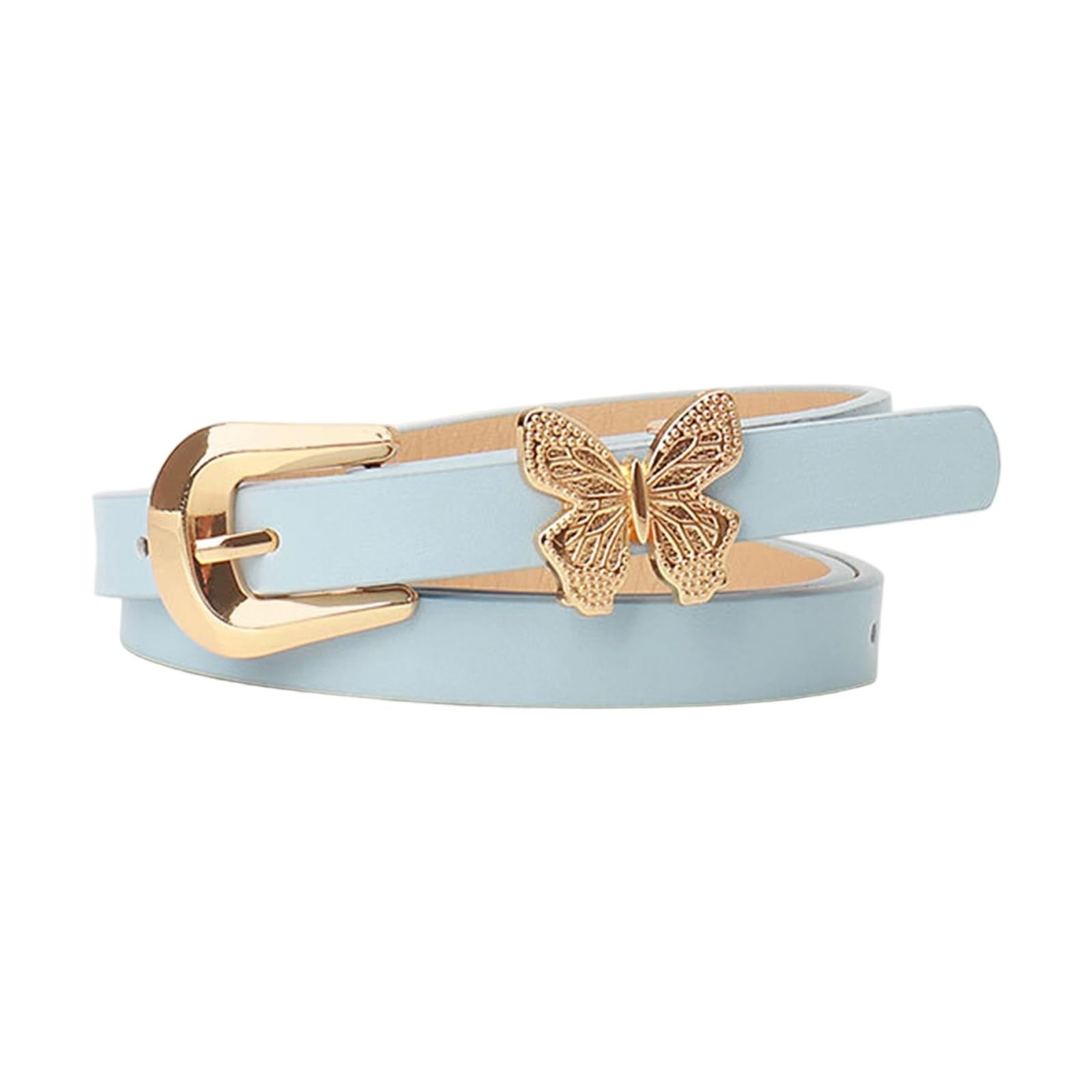 MICFENY Stylish Gold Butterfly Decorated PU Leather Waist Belt Adjustable Length Waistband Sash for Dresses and Daily Outfits