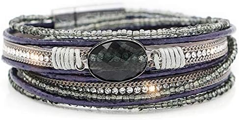 Gleamart Multi-Layer Leather Bracelet Beads Wrap Cuff Bangle for Women