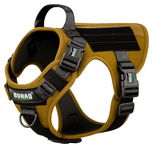Image of Buraq Tactical Dog Harness No-Pull Heavy Duty Pet Harness Adjustable with Handle Easy Control, Tactical Vest Harness for Walking Training Hiking (Light Tan, M)