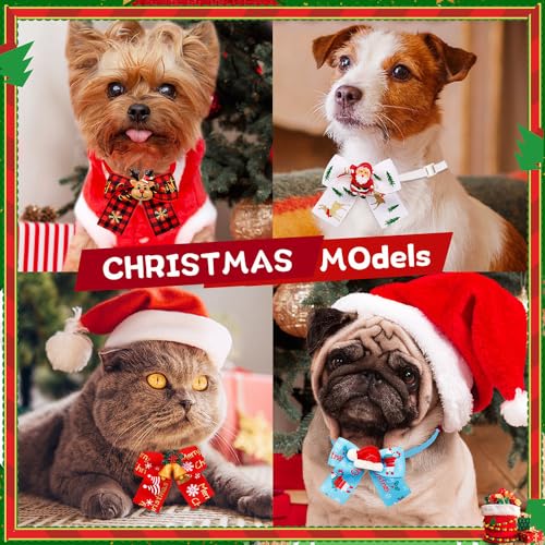 Bekecidi 9 Pack weihnachtliche Hundefliegen, Katzenhalsband Schneemann Weihnachtsbaum Elchmuster Fliegen für Hunde Katzen Haustiere Weihnachtsfest Dekorationszubehör