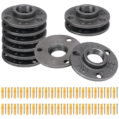 Luabue 10 Stück Flansch Gewindeflansch Rohrflansch 3/4 Zoll Schwarz mit 3 Löchern BSP Metallgewinde Flansch für Industrierohre, Möbel, Bar, Restaurant, Hotel und DIY Handwerk Deko mit 38 Schrauben