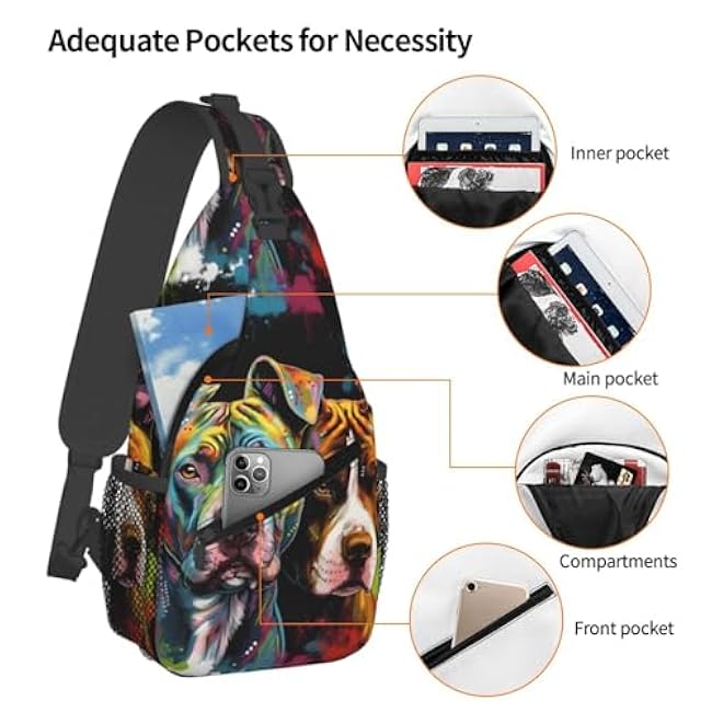 Pitbull Florescent Dog 1 Crossbody Chest Bags for Women, Small Crossbody Shoulder Bag Sling Bag Travel Hiking Daypack