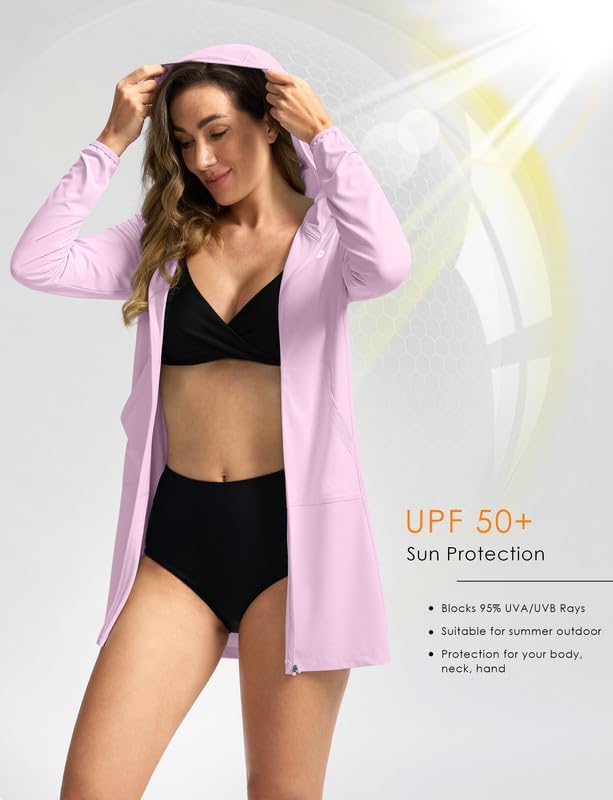 Women's UPF 50+ Swim Cover Up Sun Protection Hoodie Long Jacket SPF Lightweight Beach Cover Ups for Women - Image 3