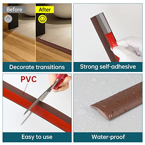 Muzata 10Ft Brown Carpet Floor Transition Strip Self-Adhesive Edge Trim Doorway Floor Divider Strip Suitable For Threshold Transitions Height Less Than 3Mm M025 #TOP2