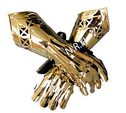 Nautical Replica Hub Queen Armour Medieval Articulated Gauntlets Gloves with Full Brass Work Medieval Knight Adult Halloween Costumes