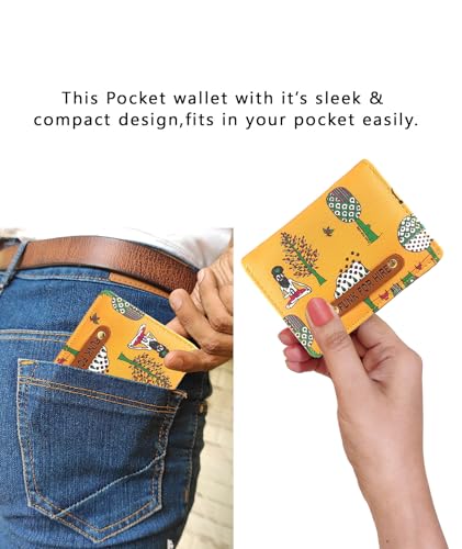 Image of Funk For Hire Yellow Vegan Leather Card Holder Slim Minimalist Wallet with Coin Pouch for Men and Women | 6 Card Slots | Lightweight Compact Purse Organizer