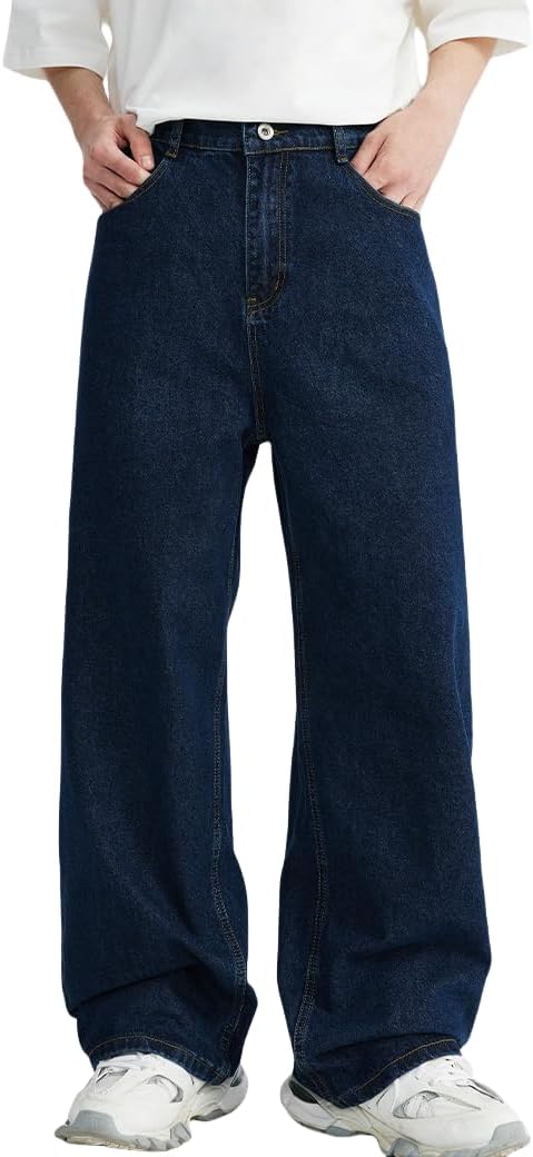 Y2k Baggy Jeans Men Women Loose Fit Hip Hop Jeans Vintage Casual Skater Pants Wide Leg Half Elastic Waist Denim Jeans