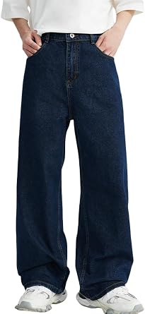Y2k Baggy Jeans Men Women Loose Fit Hip Hop Jeans Vintage Casual Skater Pants Wide Leg Half Elastic Waist Denim Jeans