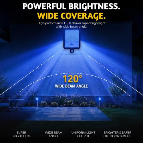 Image of Forus 200W LED Flood Light Blue with Motion Sensor Auto On Off Day Night Mode Waterproof Outdoor Security Light for Garden Parking Garage Factory Warehouse Shop High Bright Floodlight 4Yr Warranty-1Pc
