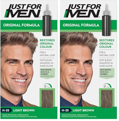 Image of Just For Men Original Formula Light Brown Hair Dye, Targets Only The Grey Hairs, Restoring The Original Colour For a Natural Look – H25 (Pack of 2)