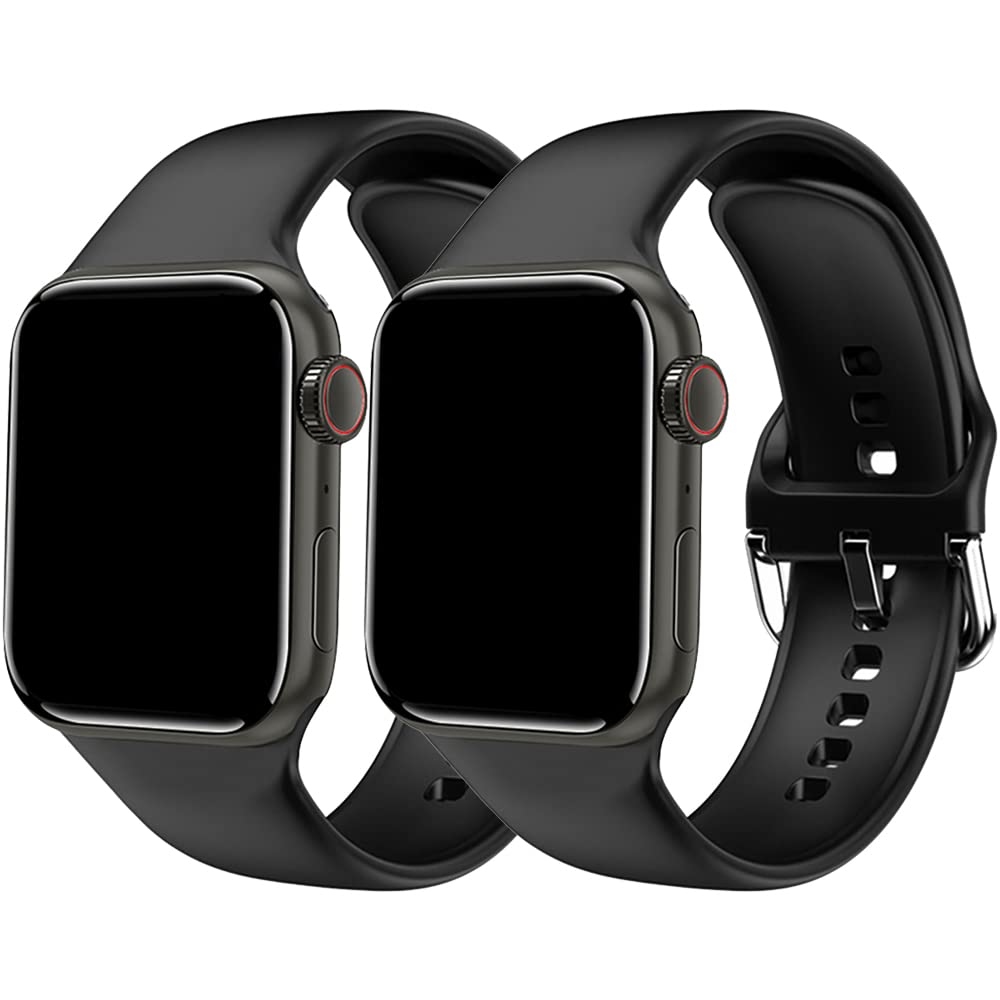 2 Pack Sport Band Compatible with Apple Watch Band 45mm 44mm 42mm for Women Men, Breathable Sport Soft Silicone Replacement Strap Waterproof Wristband for iWatch SE Series 7 6 5 4 3 2 1