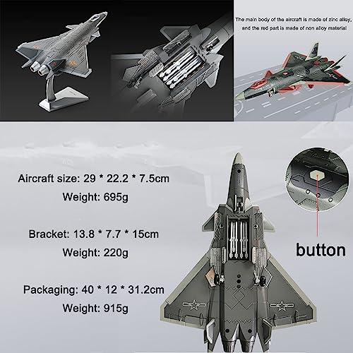 Modelo de avión J-20 stealth fighter diecast coleccionable con detalles de camuflaje 3