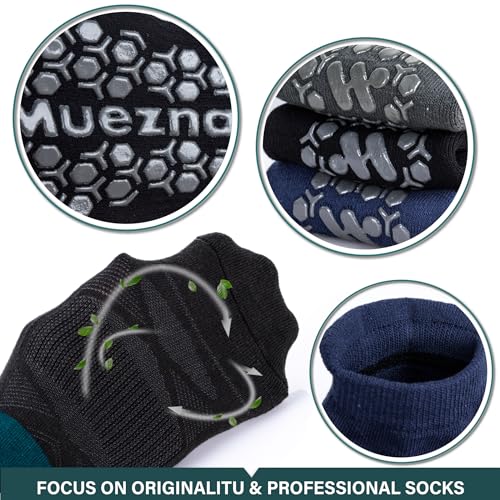 Muezna Men's Non-Slip Yoga Socks, Anti-Skid Pilates, Barre, Bikram Fitness Hospital Slipper Socks with Grips - Thumbnail 4
