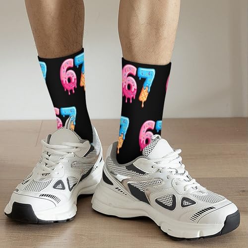 67 Socks Ice Cream 6 7 Meme Novelty Six Seven Crew Socks Funny Gifts For Boys Girls Men Women (Black)