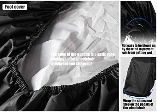 Anyoo Waterproof Wheelchair Poncho Cover Lightweight Rain Poncho Cape Shield with Elastics Provide Dry Protection for Wheelchairs