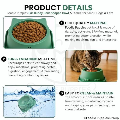 Image of Foodie Puppies Pet Feeding Tilted Cat Bowl - (Ear Buddy Bear Shape) | Durable, Anti Vomiting, Healthy Cat Feeder for Persian Cat Prevent Tipping Over | Bowl for Cats, Kittens & Puppies