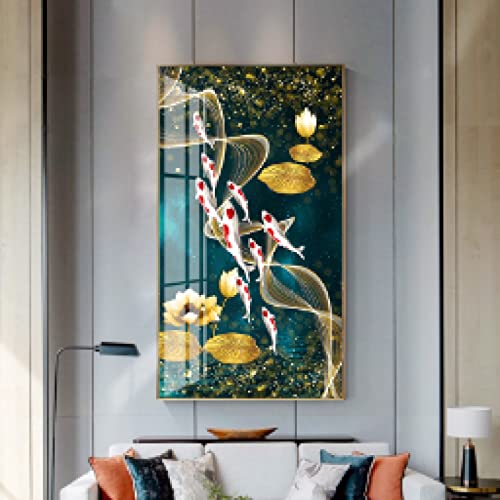 Tableau chinois neuf carpes koï 30x60cm pour habiller facilement un mur vide
